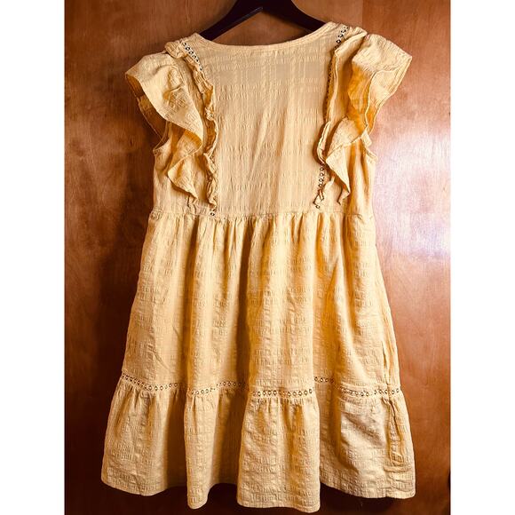 Knox Rose Women's Mustard Yellow Short Babydoll Dress Ruffles Pockets Size M - Picture 9 of 11